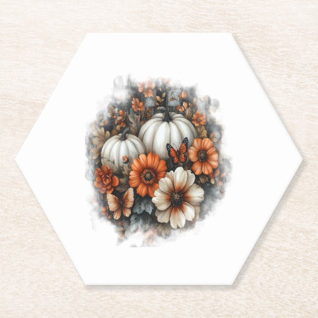 Butterflies Country Pumpkin Paper Coaster (Front)