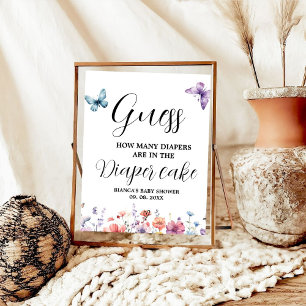 Butterflies Diaper cake guessing Baby Shower Game  Poster