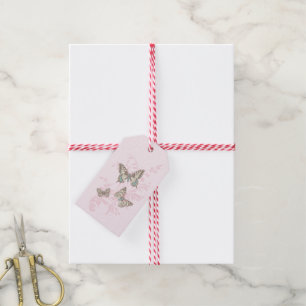 Butterflies drawing graphic pink wedding gift tag