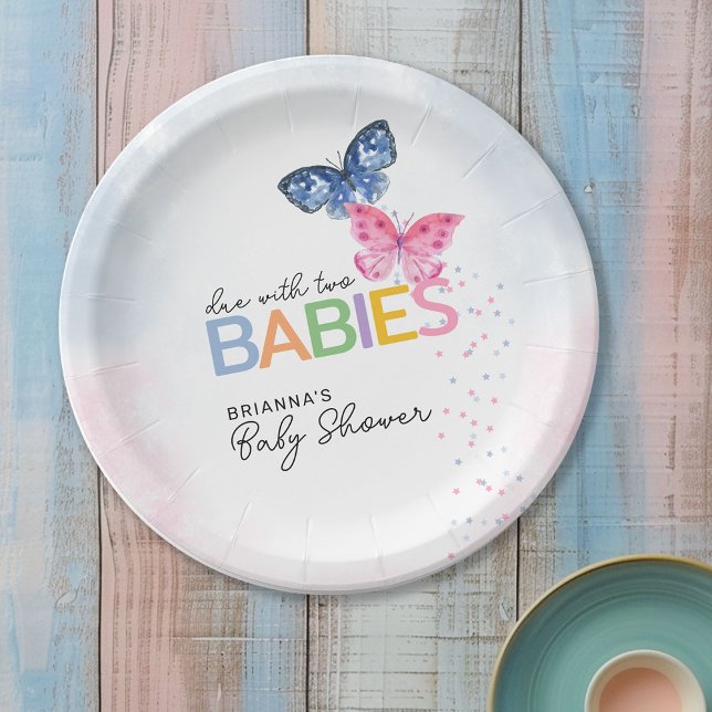 Butterflies Due with Two Babies Baby Shower Paper Plate (Creator Uploaded)