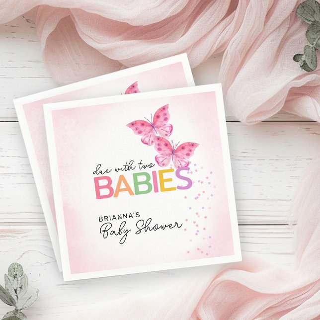Butterflies Due with Two Twin Girls Baby Shower Napkin (Creator Uploaded)