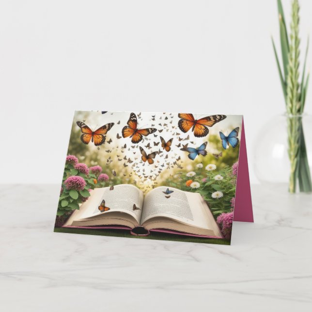 Butterflies Exploding Out of Open Book Card (Front)