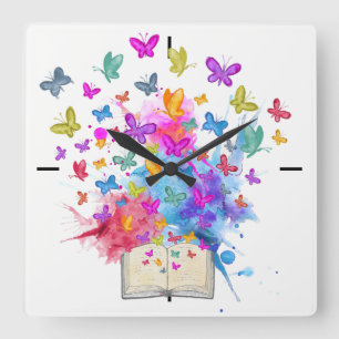 Butterflies explosion square wall clock