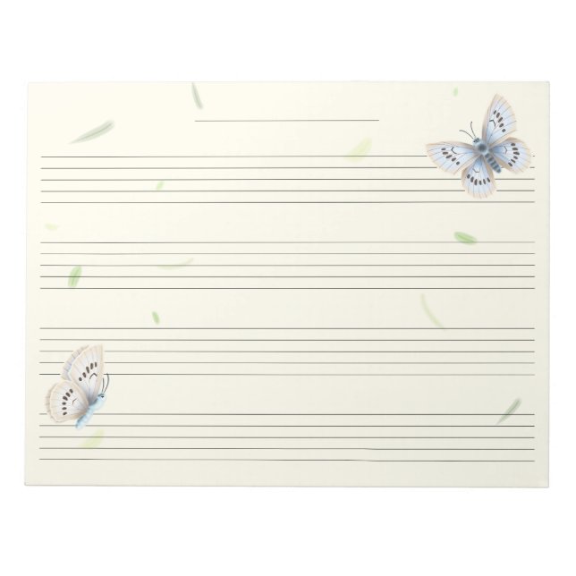Butterflies Extra Wide Rule Kids Music Manuscript Notepad (Front)