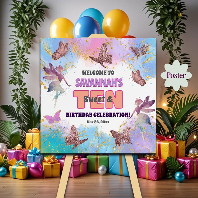 Butterflies Fairy Glitter 10th Birthday Welcome Poster (Creator Uploaded)