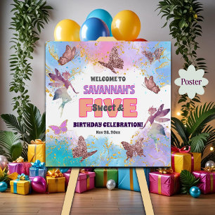 Butterflies Fairy Glitter 5th Birthday Welcome Poster
