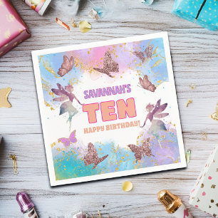 Butterflies Fairy Gold Glitter 10th Birthday Party Napkin