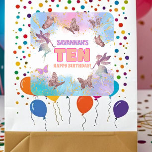 Butterflies Fairy Gold Glitter 10th Birthday Party Square Sticker