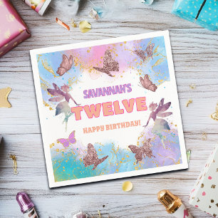 Butterflies Fairy Gold Glitter 12th Birthday Party Napkin