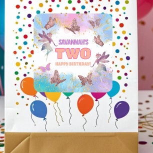 Butterflies Fairy Gold Glitter 2nd Birthday Party Square Sticker