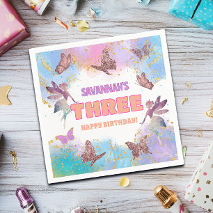 Butterflies Fairy Gold Glitter 3rd Birthday Party Napkin