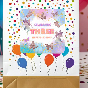 Butterflies Fairy Gold Glitter 3rd Birthday Party Square Sticker
