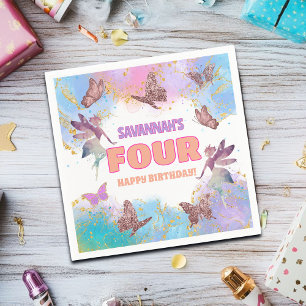 Butterflies Fairy Gold Glitter 4th Birthday Party Napkin