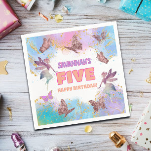 Butterflies Fairy Gold Glitter 5th Birthday Party Napkin
