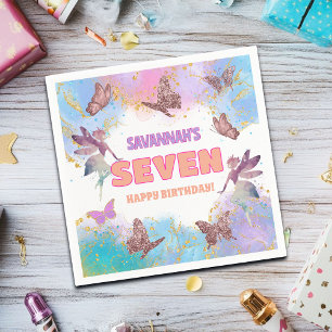 Butterflies Fairy Gold Glitter 7th Birthday Party Napkin