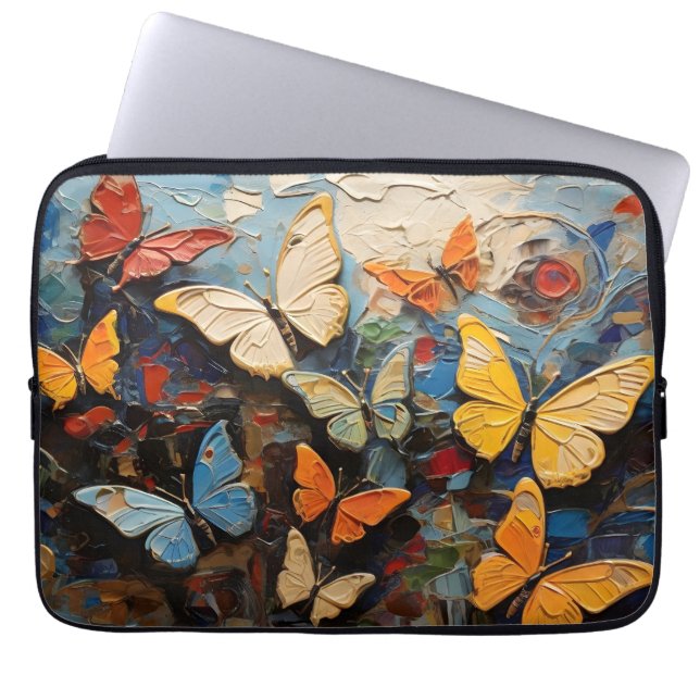 Butterflies Flies Among Vibrant Nature Painting Laptop Sleeve (Front)