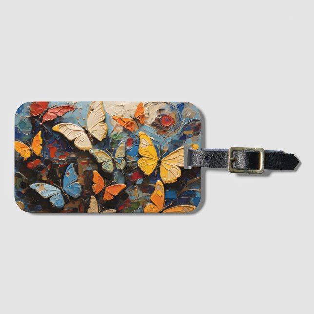 Butterflies Flies Among Vibrant Nature Painting Luggage Tag (Front Horizontal)