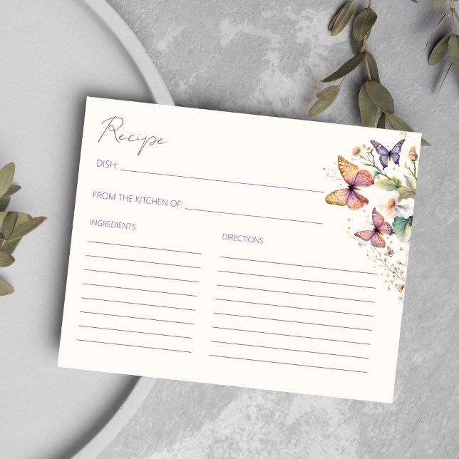 Butterflies floral bridal shower recipe card (Butterflies floral bridal shower recipe card spring summer garden bridal shower recipe card)