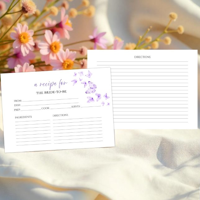 Butterflies Floral Bridal Shower Recipe Cards (Creator Uploaded)
