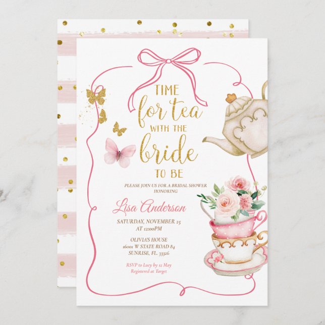 Butterflies Floral Bridal Shower Tea Party  Invitation (Front/Back)
