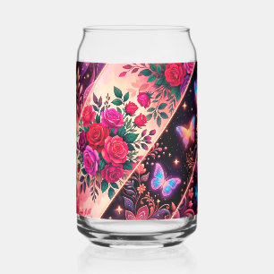 Butterflies, Floral Dreams & Golden Elegance Can Glass