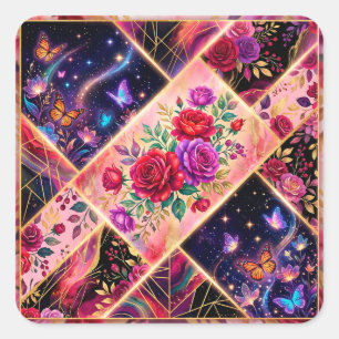Butterflies, Floral Dreams & Golden Elegance Square Sticker