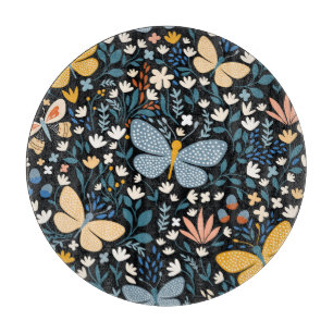 Butterflies Floral: Hand Drawn Seamless. Cutting Board