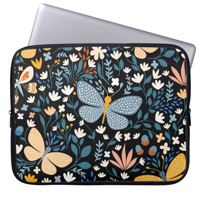 Butterflies Floral: Hand Drawn Seamless. Laptop Sleeve (Front)