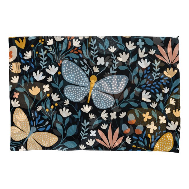 Butterflies Floral: Hand Drawn Seamless. Pillowcase (Front)