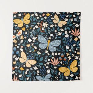 Butterflies Floral: Hand Drawn Seamless. Tapestry