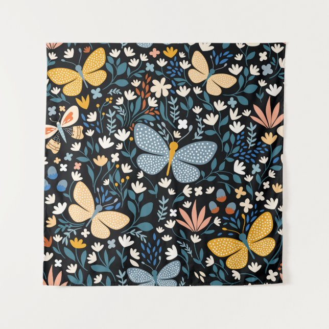 Butterflies Floral: Hand Drawn Seamless. Tapestry (Front)
