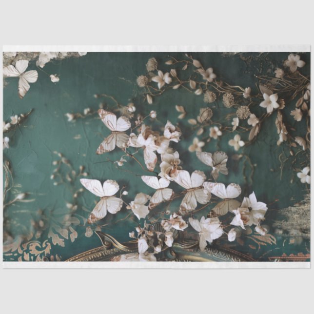 Butterflies & Floral Shabby Chic Mixed Media Art Tissue Paper (Front)