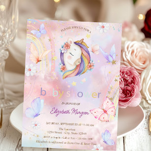  Butterflies Floral Unicorn Baby Shower Invitation