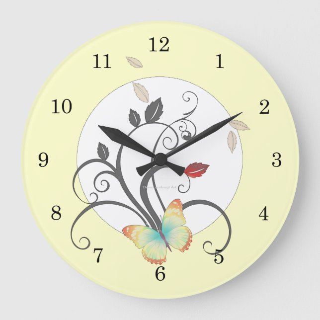 Butterflies Flower Art Deco Wall Clock (Front)