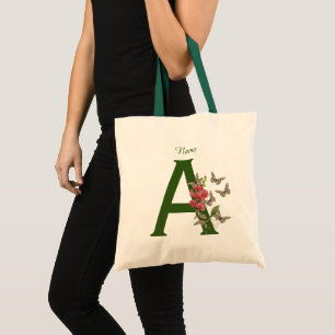 Butterflies Flower Monogram Initial A Personalised Tote Bag