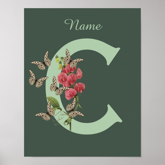 Butterflies Flower Monogram Initial C Name   Poster (Front)
