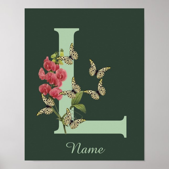 Butterflies Flower Monogram Initial L Personalised Poster (Front)