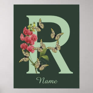 Butterflies Flower Monogram Initial R Personalised Poster