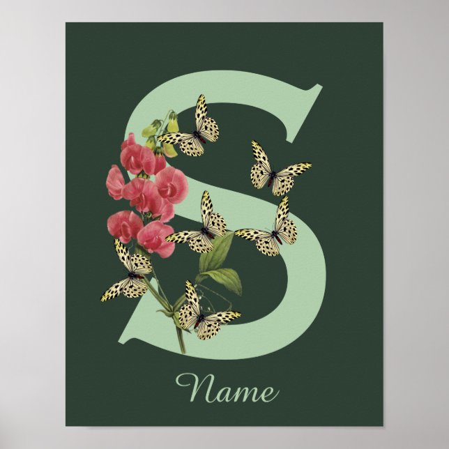 Butterflies Flower Monogram Initial S Personalised Poster (Front)