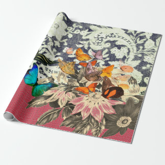 BUTTERFLIES FLOWERS AND LACE PINK Wrapping Paper