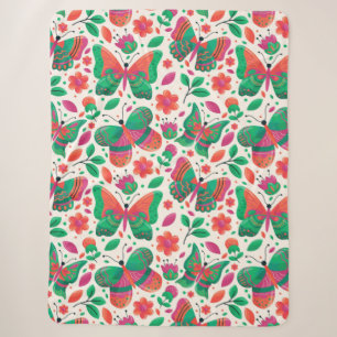 Butterflies, Flowers, and Leaves Sherpa Blanket