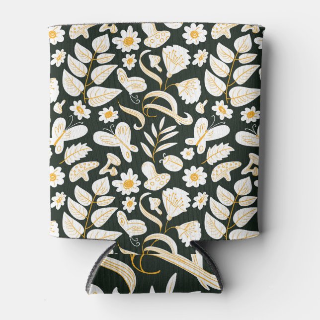 Butterflies & Flowers: Doodle Summer Pattern. Can Cooler (Front)
