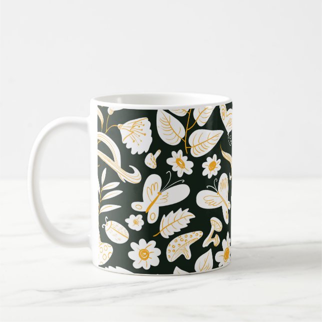 Butterflies & Flowers: Doodle Summer Pattern. Coffee Mug (Left)