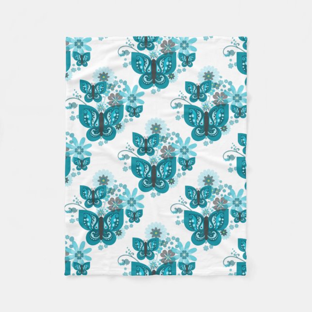 Butterflies & Flowers Fleece Blanket (Front)
