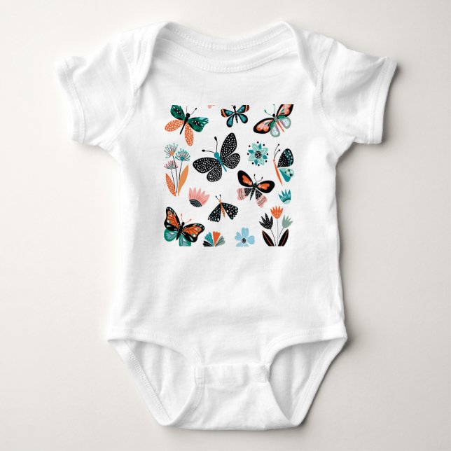 Butterflies Flowers: Hand Drawn Collection Baby Bodysuit (Front)