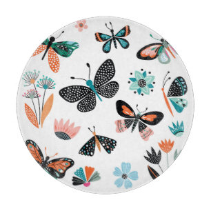 Butterflies Flowers: Hand Drawn Collection Cutting Board