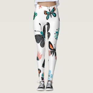 Butterflies Flowers: Hand Drawn Collection Leggings