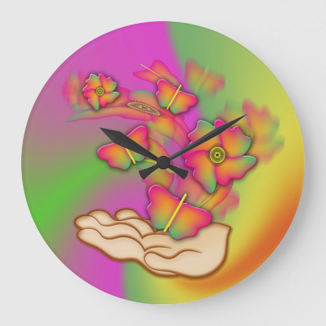 Butterflies & Flowers Large Clock (Front)