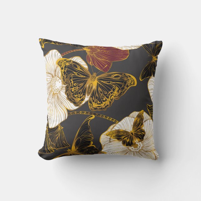 Butterflies & Flowers: Spring Boho Pattern Cushion (Front)