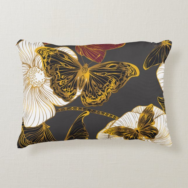 Butterflies & Flowers: Spring Boho Pattern Decorative Cushion (Front)